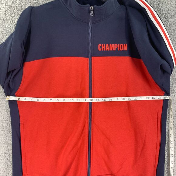 Champion Mens Sweater Jacket Full Zip Sz XL Cotton Blend Spellout Blue red - Picture 3 of 11